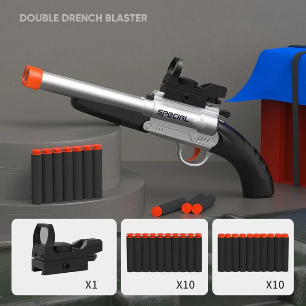 Dwulufowa S686 Manualna Pistolet Zabawkowy na Miękkie Kulki Blaster na Piankowe Strzałki Plastikowy Bezpieczny Model do Strzelania Zabawki dla Chłopców Dzieci Gry
