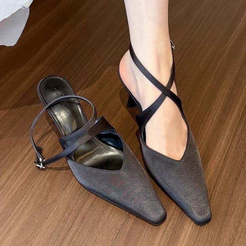 2025 New Brand Women Slipper Fashion Pointed Toe Slip On Ladies Elegant Mules Shoes Thin Low Heel Outdoor Dress Pumps