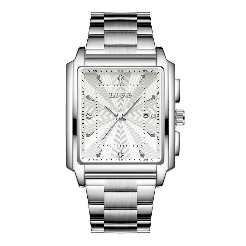 LIGE Men s Steel Band Quartz Watch - Fashionable, Luminous, Waterproof with Calendar.
