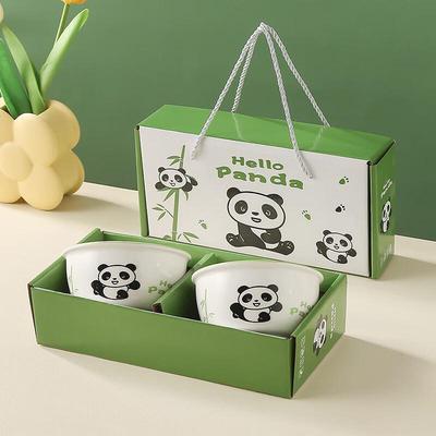 Cute Panda Blue and White Porcelain Bowl Set