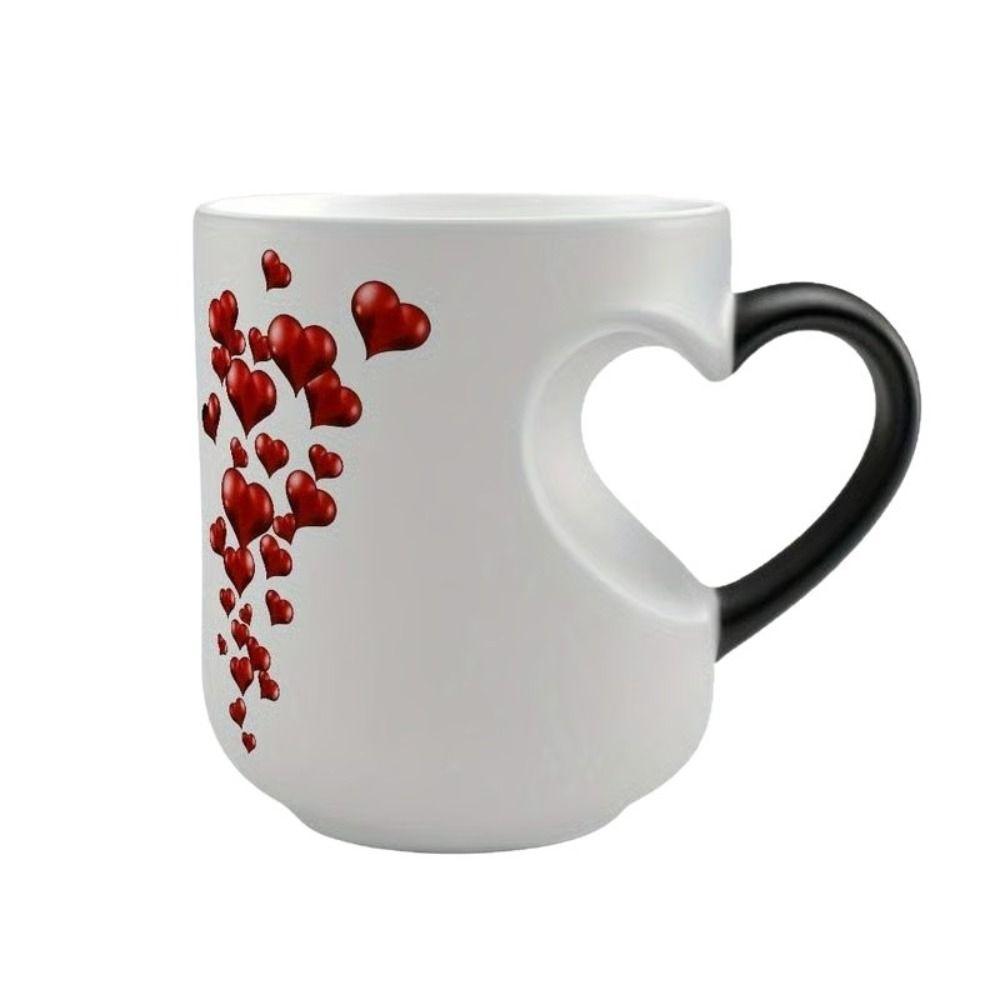 New Ceramic Color Changing Mug Heart-Shaped Thermochromic Reveal Coffee Cup 11oz Tea Cup for Home&Office