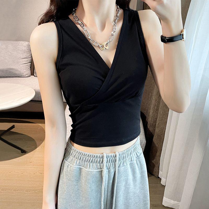 Women s Black V-Neck Camisole: Summer Sleeveless Top with Armpit Coverage - Slightly Sexy and Versatile Small