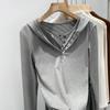 Korean Style Faux Two-Piece Hooded T-Shirt for Women, Slim-Fit & Flattering, Autumn/Winter 2026