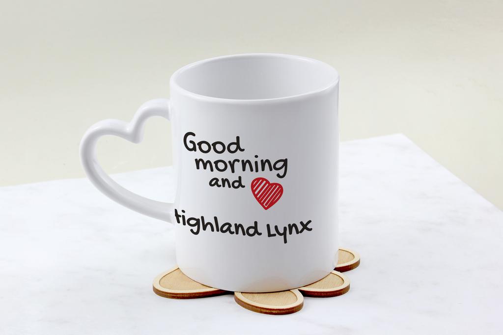 Highland Lynx - cat mug, adorable heart-shaped handle mug, universal gift from Art-Dog brand