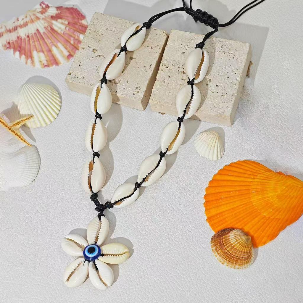 JMXD-Fashion Exaggerated Necklace Shell Pendant Summer Vacation Necklace Women's Beach Wind Handmade Shell Woven Necklace