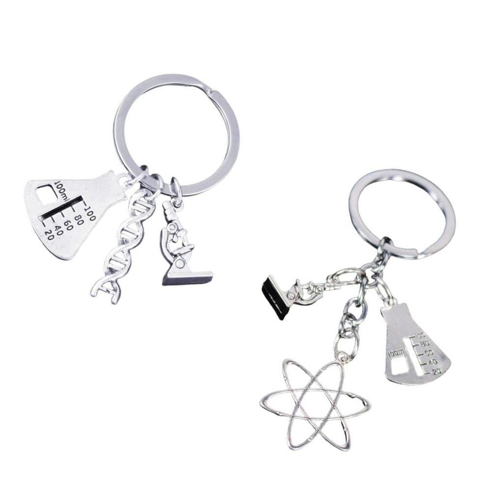 Scientific Microscope and Flask Keychain Set Accessory for Science Enthusiasts and Students Sturdy Alloy Materials