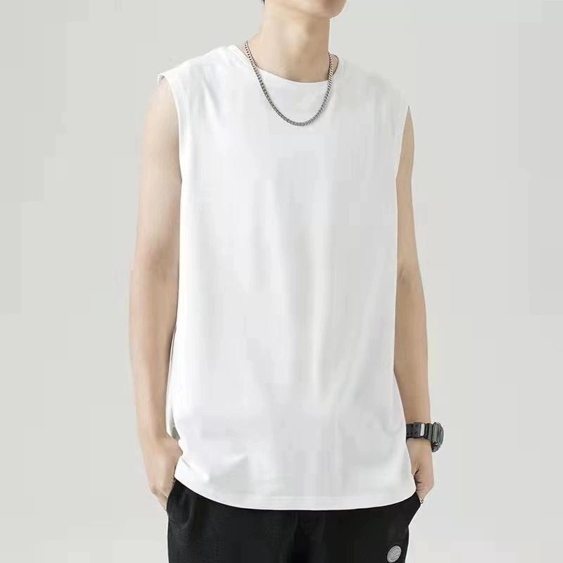 Summer New American Sleeveless O-neck Solid Color T-shirt Men's Fashion Casual Sports Fitness Basketball Vest