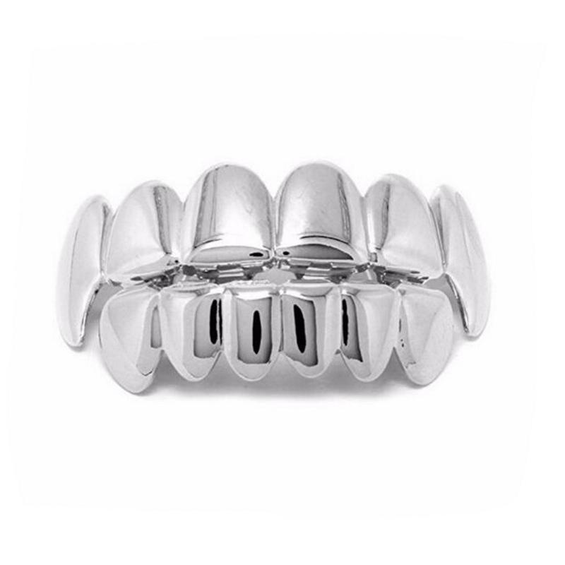 Grillz per Denti Hip Hop Placcati Elettroliticamente Griglie Dentali Lucide Copri Denti in Metallo per Feste di Halloween Cosplay Performance Festival Musicali
