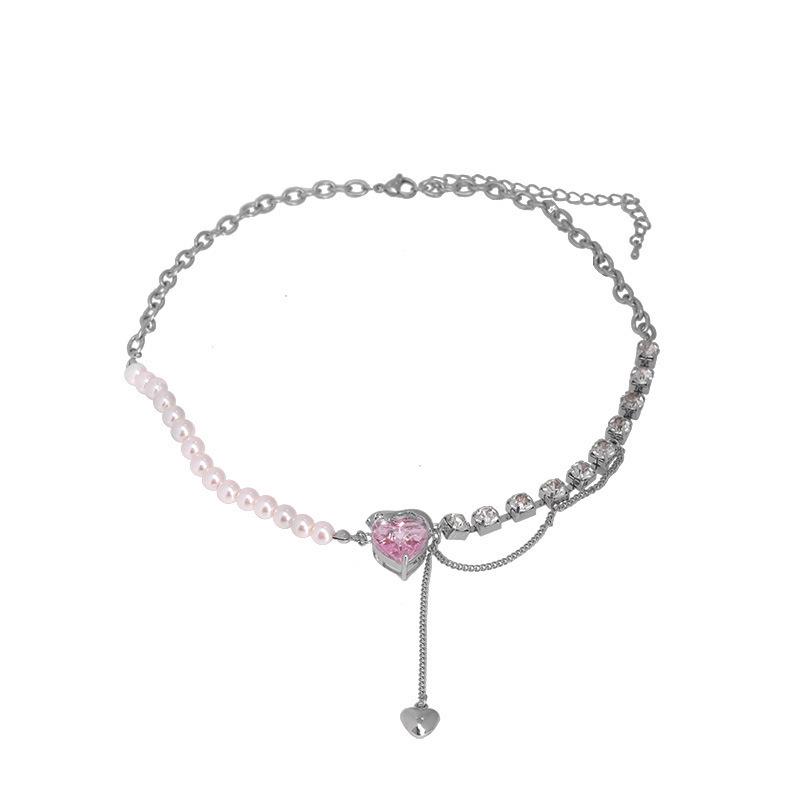 Colier nou pentru femei în stil japonez și coreean 2025: Lanț de claviculă dulce și cool cu ​​pandantiv Love și textură metalică