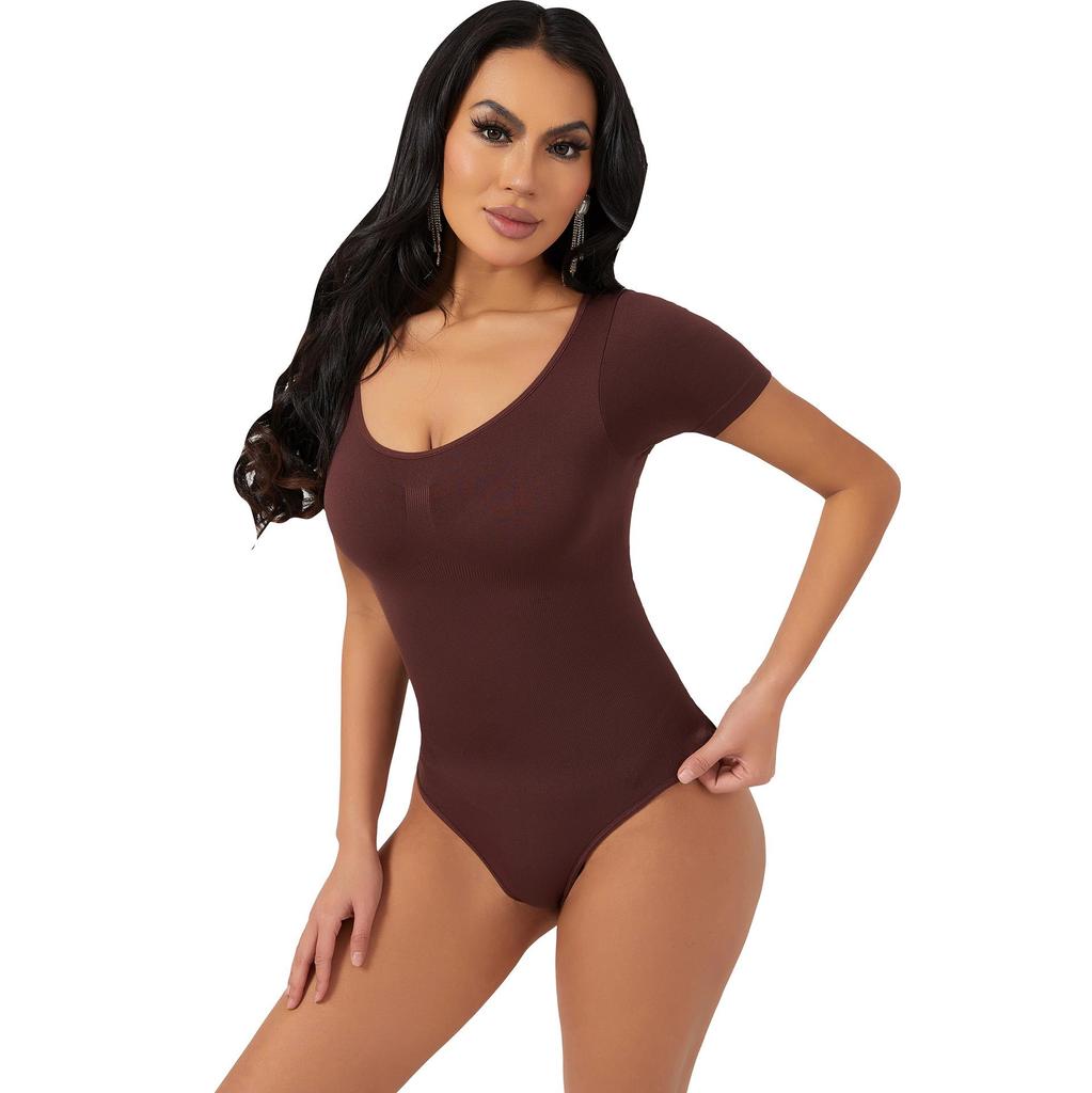 Butt-Lifting Bodysuit Waist-Cinching Tummy-Control Seamless Short-Sleeve Thong-Style Shaping Bodysuit Body-Shaping Underwear