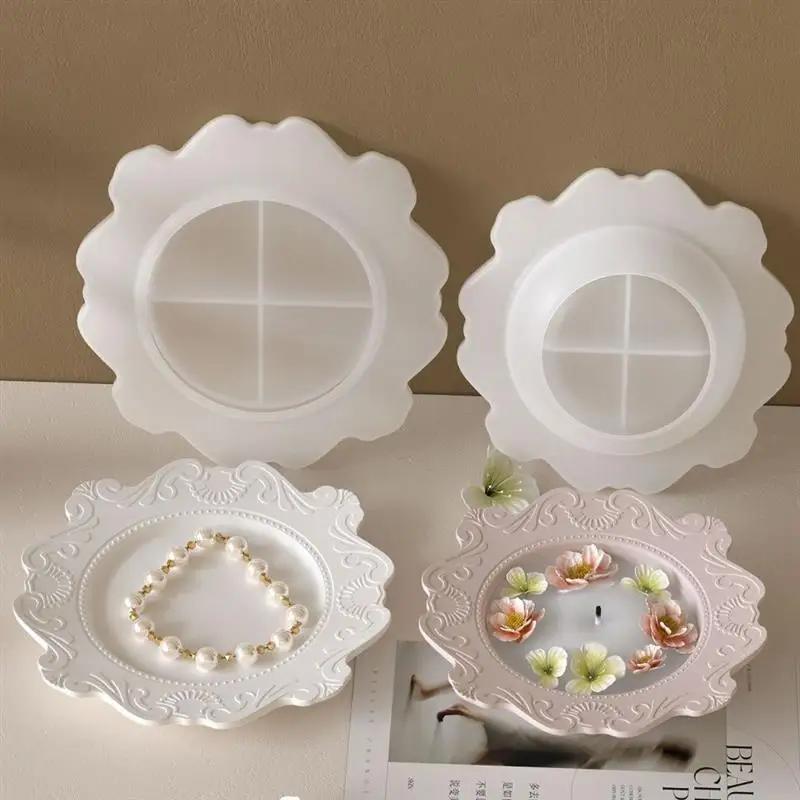 Round Cement Tray Silicone Mold DIY Handmade Round Storage Plate Molds Plaster Concrete Resin Coaster Casting Mould Home Decor