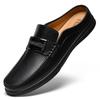 Fashion Fashion Men Walking Muller Shoes Genuine Leather Mens Half Casual Shoes Metal Buckle Slip-On Loafers Breathable Light Half Drag