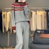 Wool Argyle Ethnic Style Retro Color Block Sweater & Long Pants Set for Women - Autumn/Winter Fashion