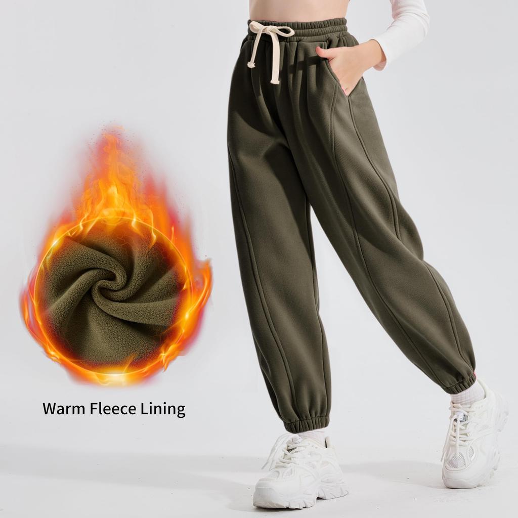 Rolanko Lässige Jogginghose Lang für Wintersport und Größe 160 Kinder-Sweathose, Mädchen-Fleece-gefütterte Hose, Wärme, Grün,