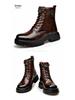Men's Trendy Wool-Lined Cowhide High-Top Martin Boots with Side Zipper - Casual and Warm.