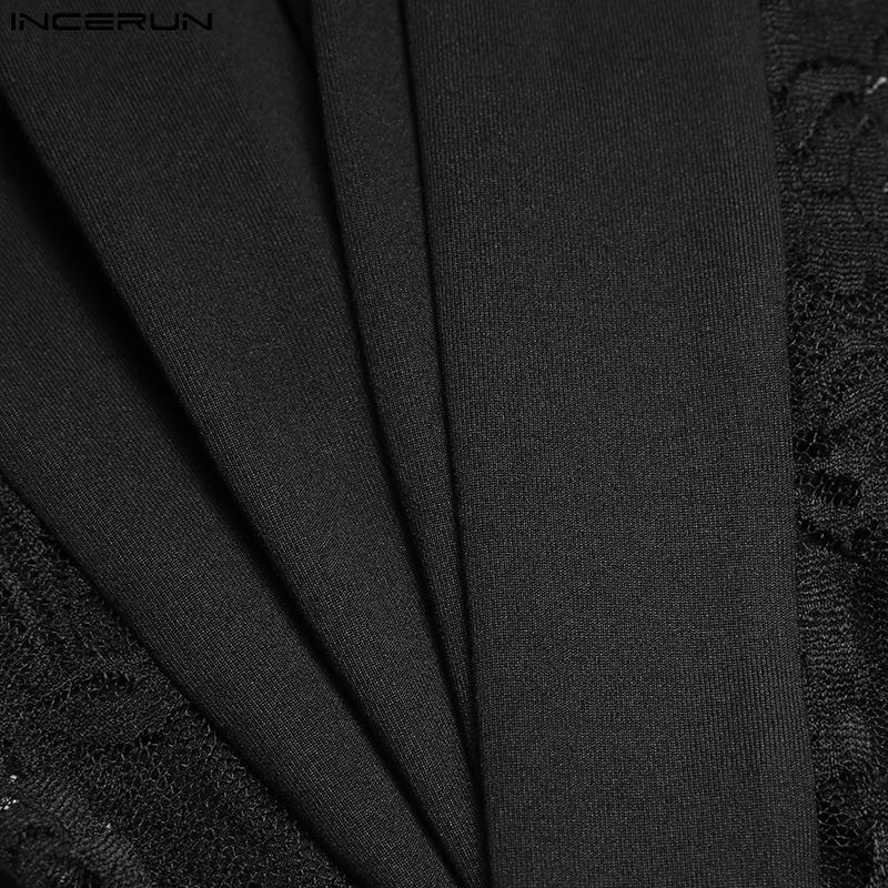 INCERUN Men High Waist Lace Patchwork Skinny Leggings Long Pants Home Wear