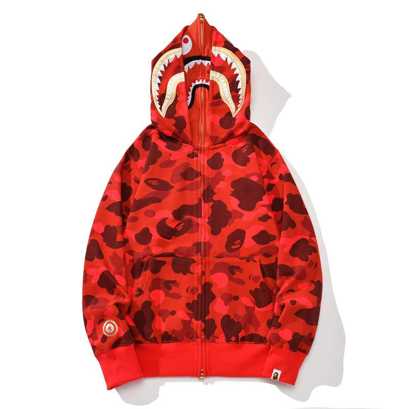 Camouflage Shark Head Hoodie with Golden Zipper - Plus Velvet Autumn/Winter Teen Cardigan