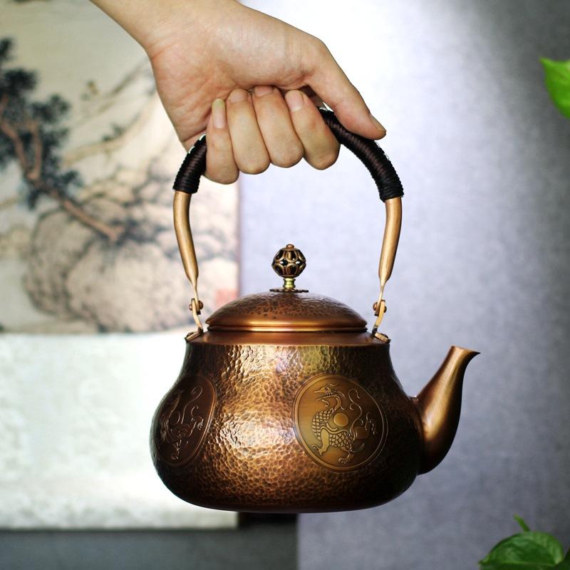 Handmade Purple Copper Teapot Hammered Thickened Pure Copper Boiling Teapot Vintage Red Copper Large Capacity Boiling Kettle