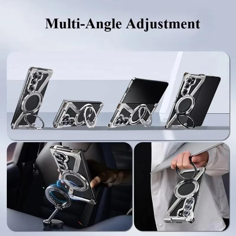 Coque Métallique en Z Magsafe pour Samsung Galaxy Z Fold 6 5 S25Ultra Alliage d'Aluminium Support Magnétique Rotatif Couverture de Sécurité