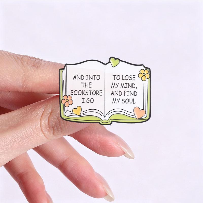 Funny Bookworm Enamel Pins Goose Book Stack Brooches Literary Quote Badges Floral Reading Bibliophile Jewelry Gift for Friends