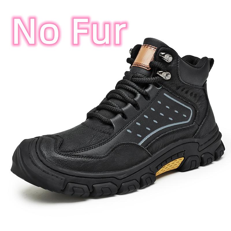 Fashion Antiskid Men Walking Boots Plush Snow Hiking Shoes Genuine Leather Ankle Boots Leisure Walk Sneakers Soft Man Motorcycle Boots
