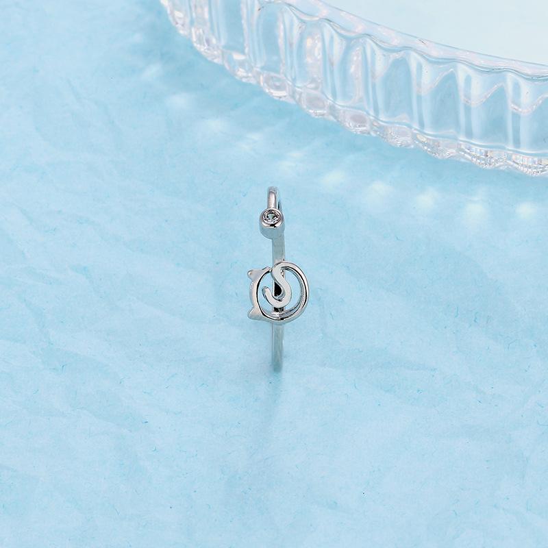 Wind Cute Lines Kitten Flash Diamond Ring Japanese Student Cute Pet Animal Open Ring