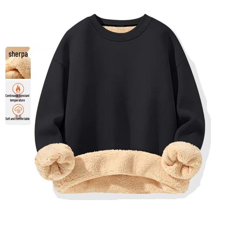 Men's Winter 2024 Plus Velvet Lambswool Hoodie - Thick Warm Round Neck Loose Jacket