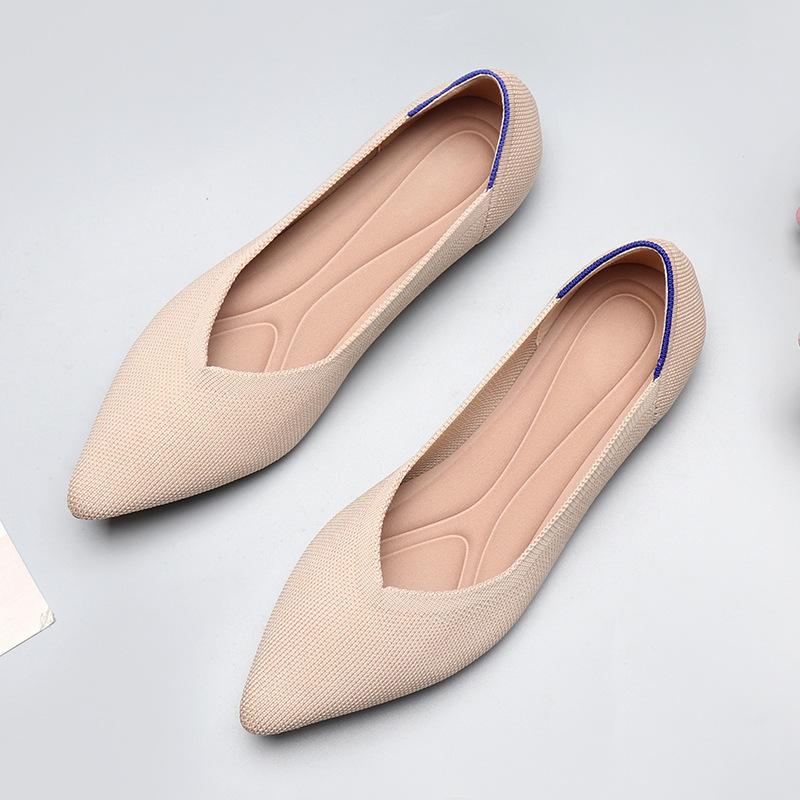 New Spring and Autumn Flying Weaving Single Shoes 40 Doudou 41 Flat Bottom 43 Large Size Women's Shoes Ladle Shoes