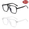 Protective Glasses 2pcs Fashion Double Bridge Square Glasses Frame Women Simple Style Glasses Flattop Anti Blue Light Eyeglasses