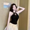 Hollow Splicing Lace Corset Hanging Neck Suspender Vest Fashion Halter Crop Tops  Women
