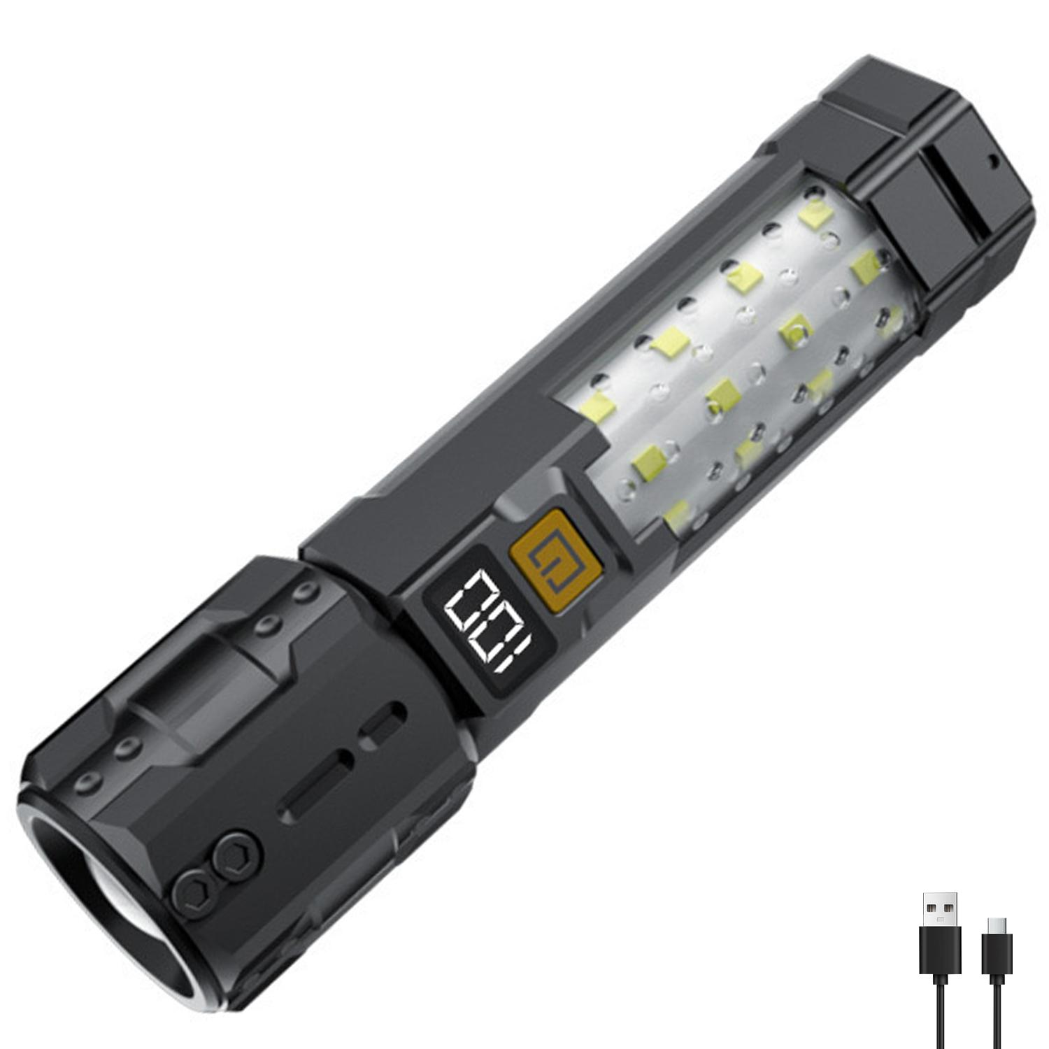 

Мощный улучшенный светодиодный фонарик USB перезаряжаемые фонарики с хвостовым крюком портативный аварийный свет уличный водонепроницаемый фонарь Black