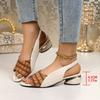 Plus Size Women's Shoes Summer Round Toe Open Toe Color Block Back Trip Strap Block Heel Fish Mouth Kitten Heel