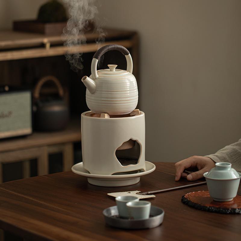 Clay Tea-Boiling Set: Charcoal Stove & Side-Handled Pot for Outdoor & Household Use.