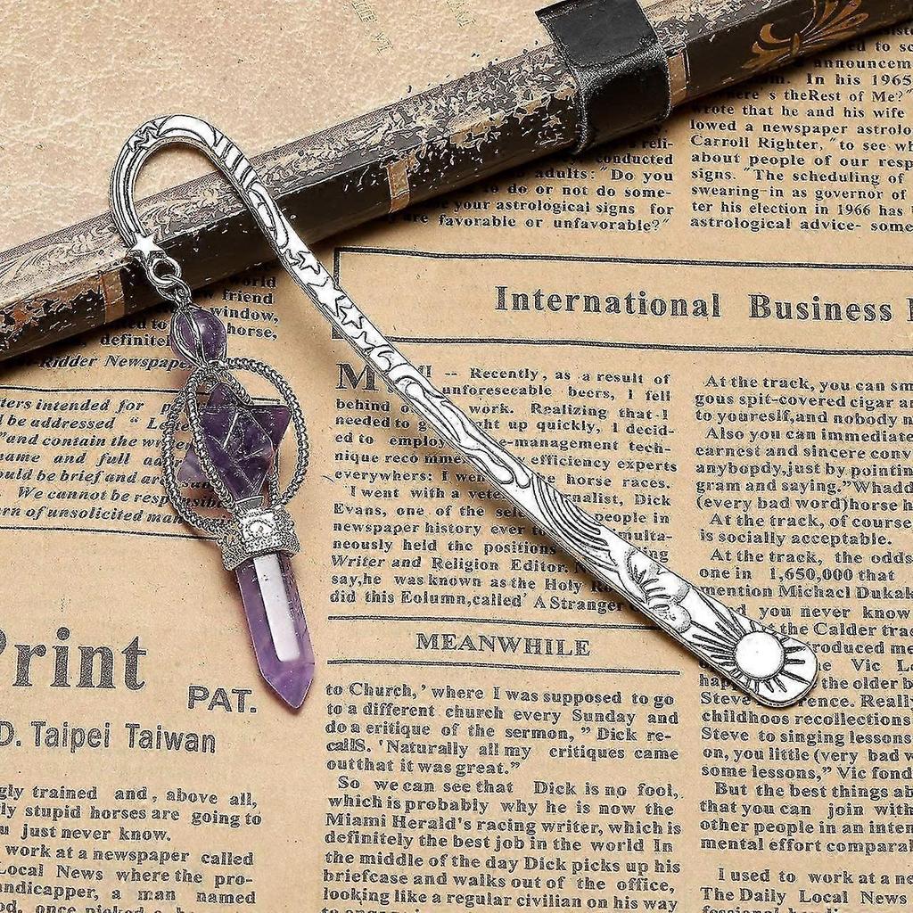 Metal Amethyst Crystal Bookmark Healing Crystals Gemstone Pendant Charm Book Marker For Women Men