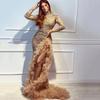 Golden Sexy Evening Dress Women's New Banquet Atmospheric Wedding Dress Party Host Long Fishtail Dress