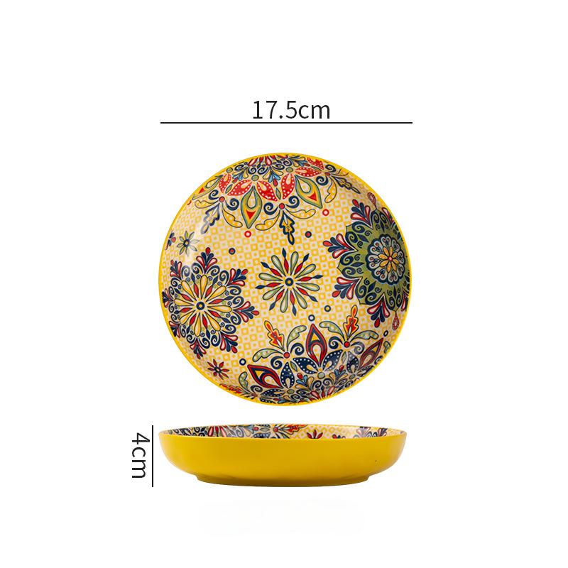 17.5cm/20cm Bohemian Ceramic Plate Creative Fruit Plate Steak Plate Deep Plate Round Plate Tableware