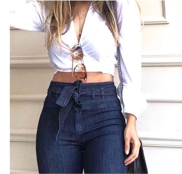 High Waist Hip-Lifting Lace-Up Slimming Flared Jeans for Women - Trendy Europe & America Style