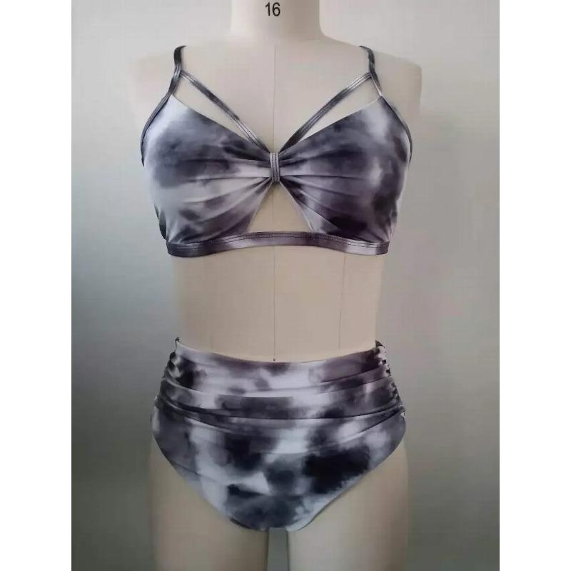Print 2 Piece Plus Size Bikini Women Strapped Hollow Large Swimsuit High Waist Lady Swimwear Chubby Curvy Bathing Suit