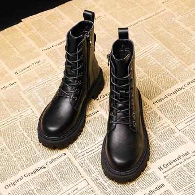 Neu Damen Combat Herbst Schnürstiefel Damenschuhe Damenmode Leder Stiefeletten Winter Schwarz Komfort Plateau