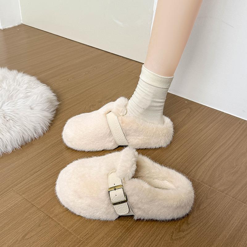 Mao Mao Slippers Women's Outer Wear 2025 New Autumn and Winter One-pedal High-end Mink Plush Cotton Slippers