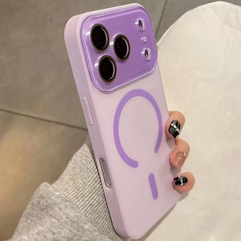 Luxury Large Window Glass Camera Protection Phone Case For iPhone 17 Air 16 15 14 13 12 Pro Max Magnetic For Magsafe Matte Cover