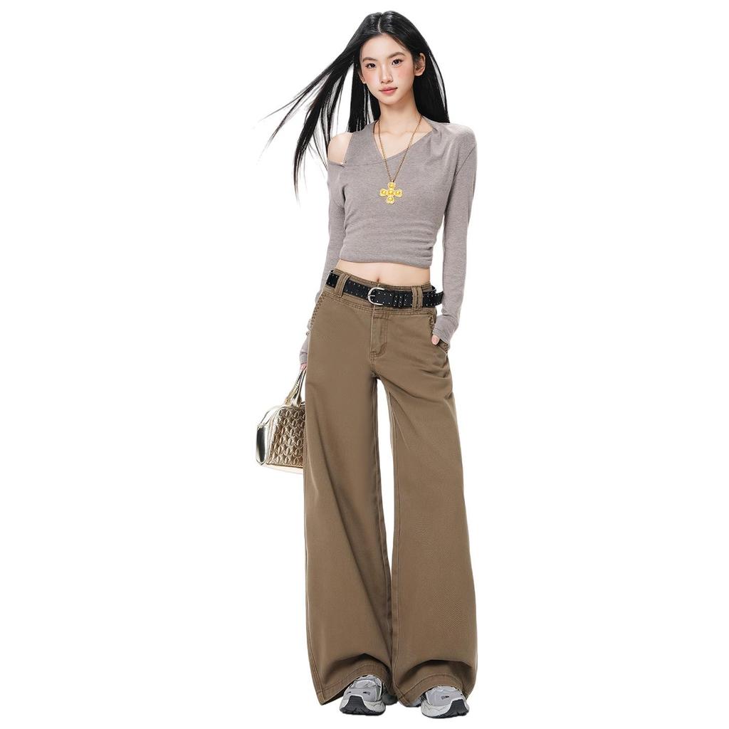 Women's 2025 Spring/Autumn Retro Loose Wide-Leg Jeans with Double Button Waistband