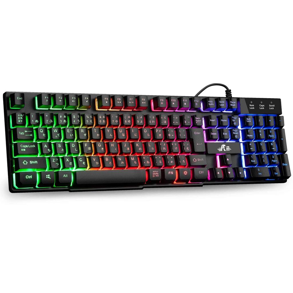 Rii Gaming Keyboard, 106 Keys, Japanese Layout, USB Wired, PS4 Compatible, Backlit, 19 Keys, Anti-Collision, Waterproof, 7 Colors, Compatible with