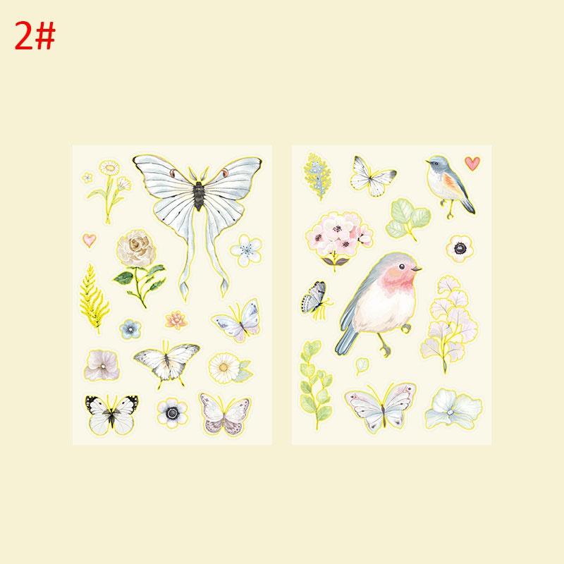2Pcs Good Day Bronzing PET Sticker Butterfly Garden Series Plant Hand Account DIY Decoration