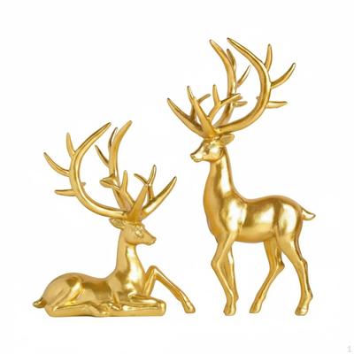 2 Stück Harz Hirsch Statue Galvanisierte Rentier Figur Nordischer Stil Gehörnt für