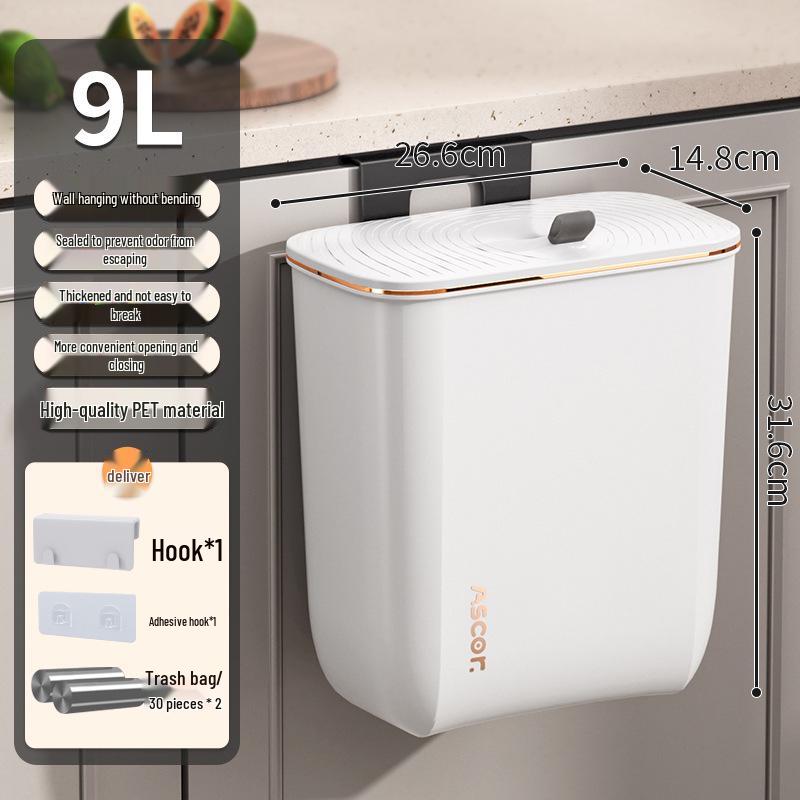 Wall-Mounted Kitchen & Bathroom Trash Can with Lid – Stylish, Large Capacity Waste Bin for Home