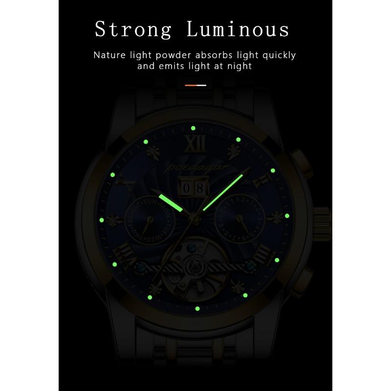 POEDAGAR Orologio da polso meccanico automatico di lusso Acciaio Inossidabile Tourbillon Orologio da uomo Impermeabile Luminoso Orologi da uomo da affari