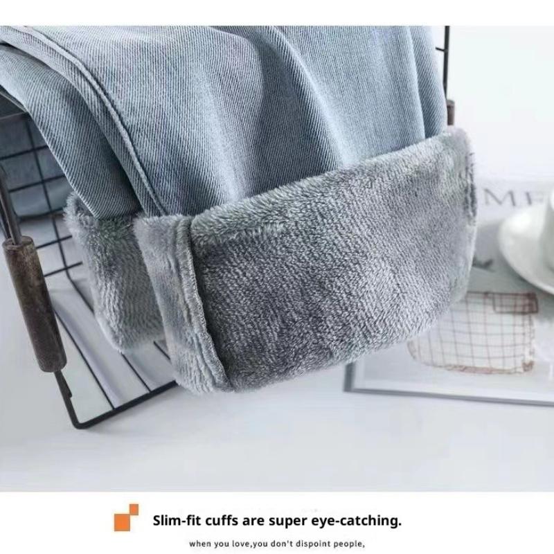 Thickened Wide-leg Jeans for Women 2025 Winter High Waist Loose Slim Drape Warm Straight Trousers Plus Velvet Pants