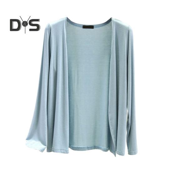 

Женский однотонный тонкий кардиган, пальто с длинным рукавом и открытой передней частью, мягкое дышащее повседневное пальто, женская одежда 2XL светло-синий