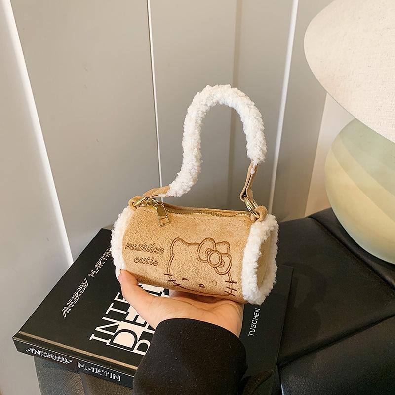 Niedliche Plüsch-Kätzchen-Handtasche für Kinder - Retro Runde Umhängetasche für Herbst/Winter